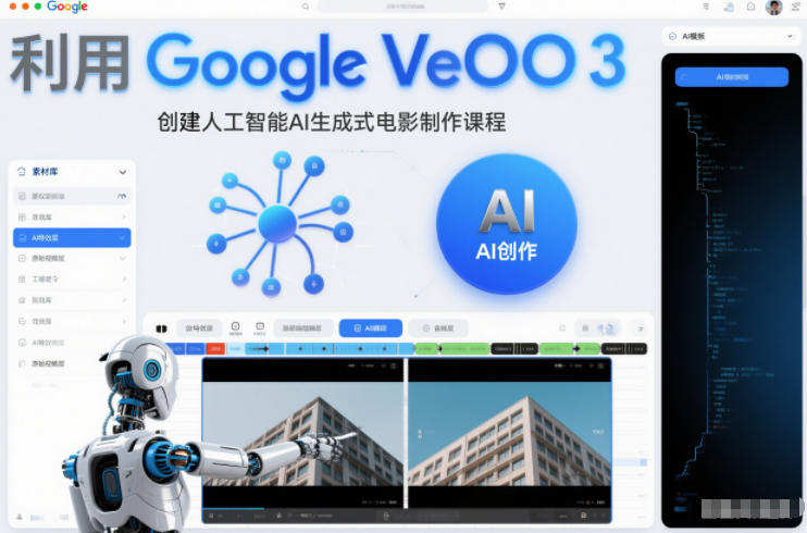 利l用Google Veo 3创建人工智能AI生成式电影制作课程，使用人工智能的力量创建令人惊叹的视频-赚百科