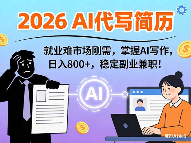 AI代写简历，超暴利，用万能模板月入1-3万实战教程，2026年市场刚需！-赚百科