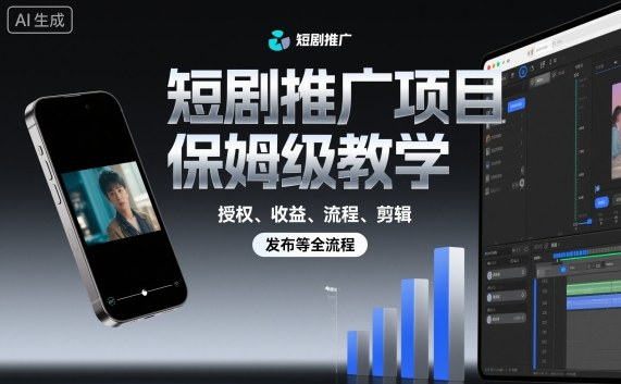 短剧推广项目保姆级教学，授权、收益、流程、剪辑，发布等全流程-赚百科