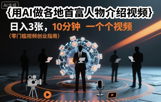 用AI做各地首富人物介绍视频，日入3张，10分钟一个视频-赚百科