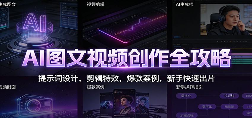 AI图文视频创作全攻略：提示词设计，剪辑特效，爆款案例，新手快速出片-赚百科