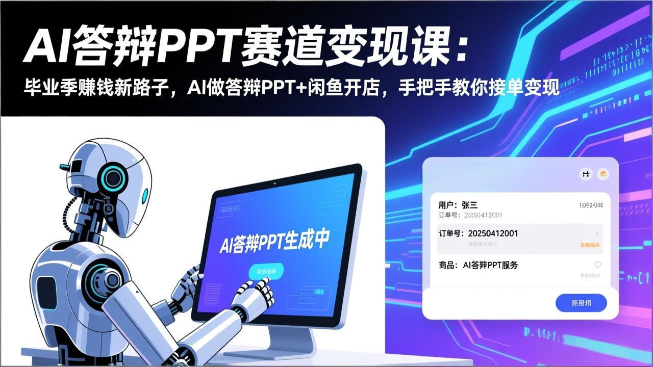AI答辩PPT赛道变现课：毕业季赚钱新路子，AI做答辩PPT+闲鱼开店，手把手教你接单变现-赚百科
