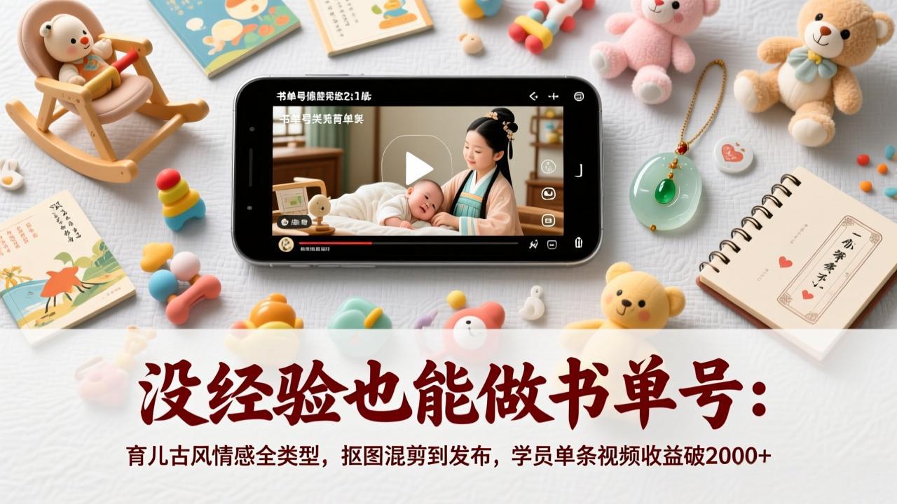 没经验也能做书单号：育儿古风情感全类型，抠图混剪到发布，学员单条视频收益破2000+-赚百科