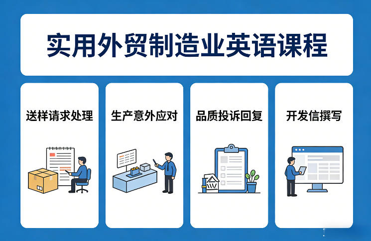 实用外贸制造业英语课程，教你专业处理送样请求、应对生产意外、回复品质投诉、撰写开发信等-赚百科