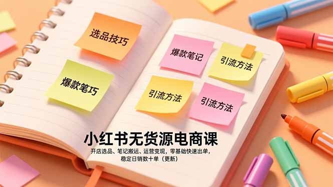 小红书无货源电商课，开店选品、笔记搬运、运营变现，零基础快速出单，稳定日销数十单(更新-赚百科