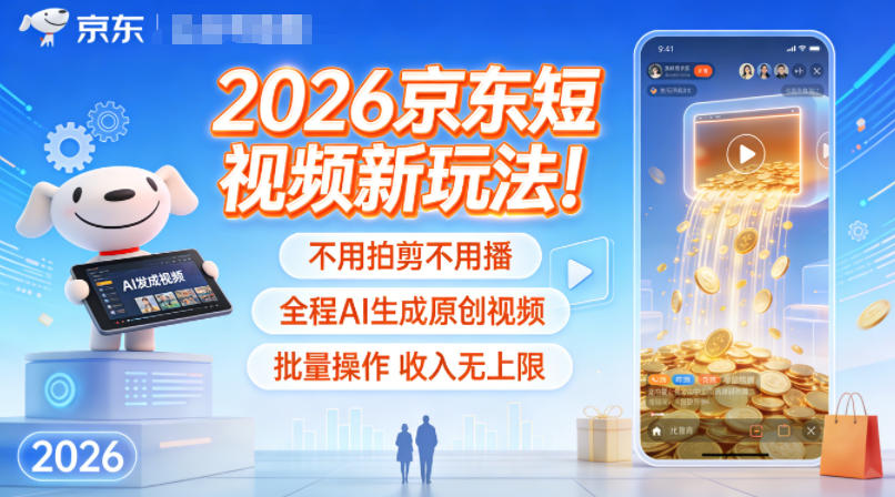 2026京东短视频新玩法!不用拍剪不用播,全程AI生成原创视频,批量操作收入无上限 2026京东短视频新玩法!不用拍剪不用播,全程AI生成原创视频,批量操作收入无上限