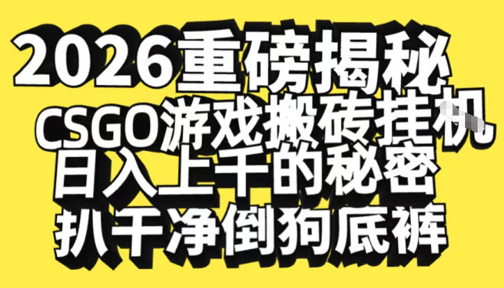 2026开年重磅解密，CSGO游戏搬砖挂G日入1k+的秘密，把倒狗的底裤扒干【揭秘】-赚百科