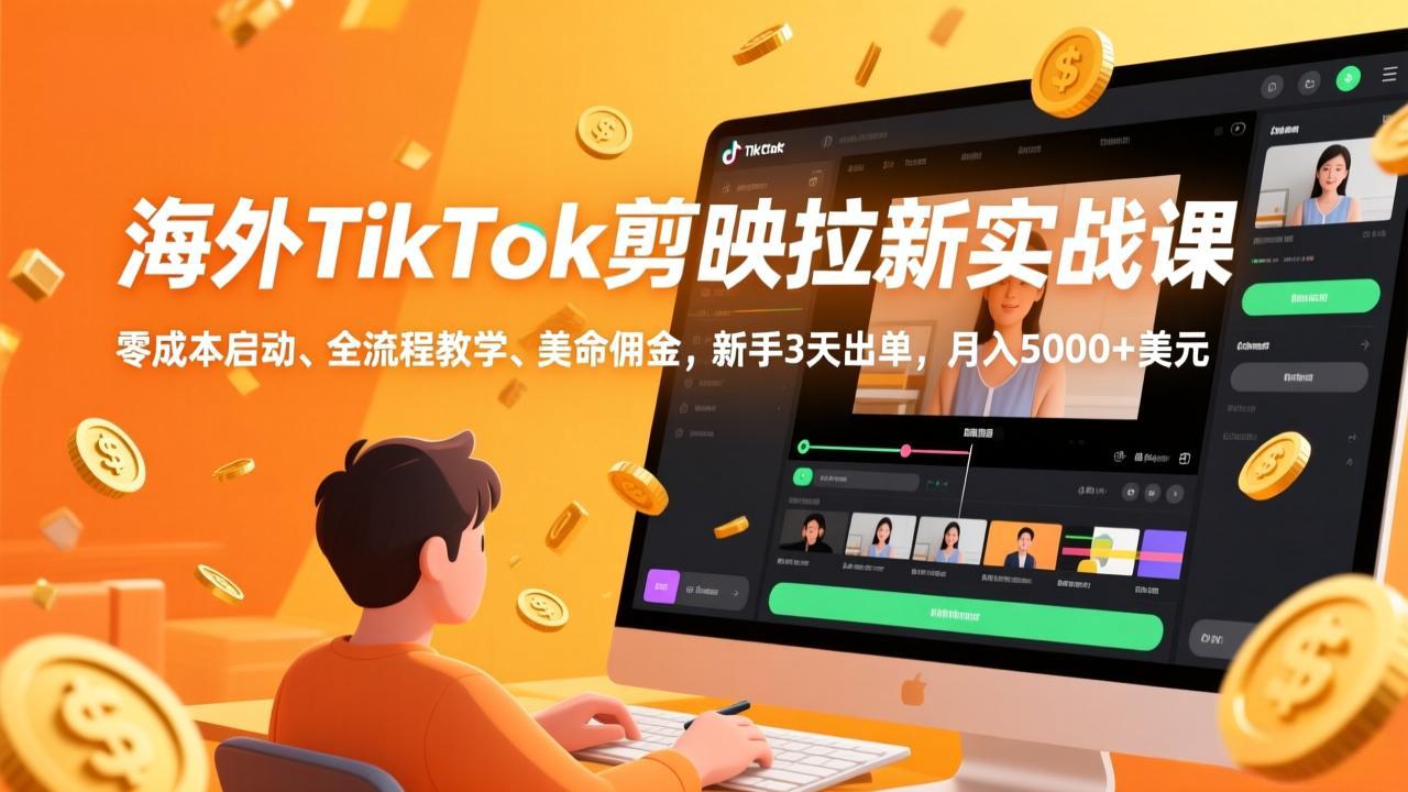 海外TikTok剪映拉新实战课,零成本启动、全流程教学、美金佣金,新手3天出单,月入5000+美元 海外TikTok剪映拉新实战课,零成本启动、全流程教学、美金佣金,新手3天出单,月入5000+美元