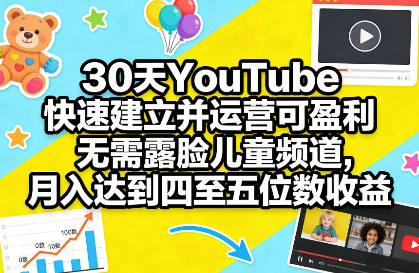 30天YouTube快速建立并运营可盈利无需露脸儿童频道，月入达到四至五位数收益-赚百科