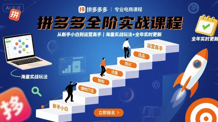 拼多多全阶实战课程，从新手小白到运营高手，海量实战玩法+全年实时更新【2025年10月更新】-赚百科