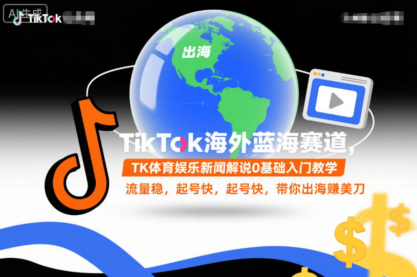 TikTok海外蓝海赛道，TK体育娱乐新闻解说0基础入门教学，流量稳，起号快，带你出海賺美刀-赚百科