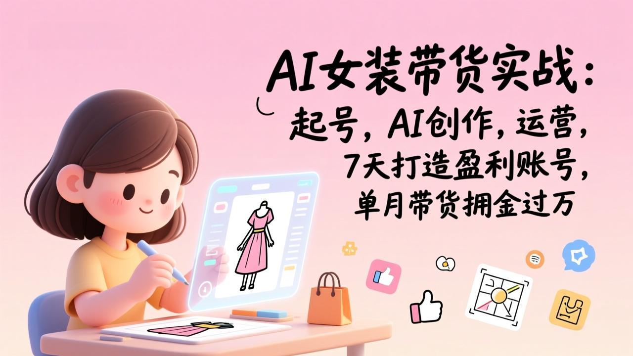 AI女装带货实战：起号，AI创作，运营，7天打造盈利账号，单月带货佣金过万-赚百科