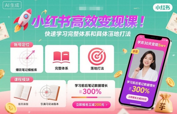 小红书高效变现课，快速学习小红书完整体系和具体落地打法-赚百科