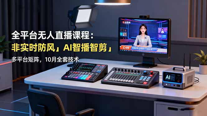 全平台无人直播课程：非实时防风＋AI智播智剪＋多平台矩阵，10月全套技术-赚百科