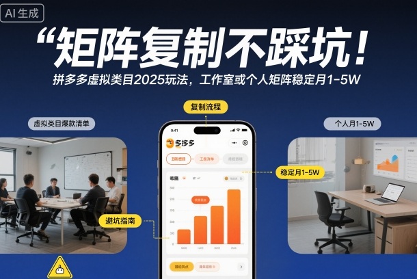 矩阵复制不踩坑!拼多多虚拟类目2025玩法,工作室或者个人矩阵稳定月1-5W【揭秘】-赚百科