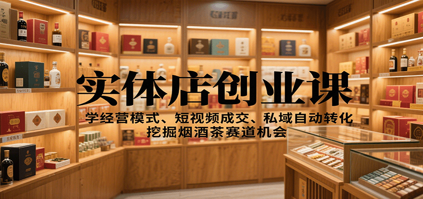实体店创业课：学经营模式、短视频成交、私域自动转化，挖掘烟酒茶赛道机会-赚百科