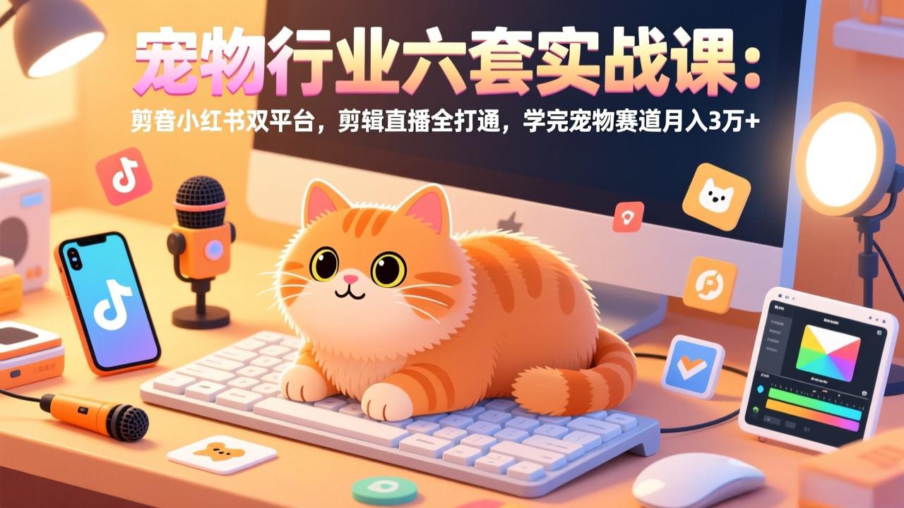 宠物行业六套实战课:抖音小红书双平台,剪辑直播全打通,学完宠物赛道月入3万+-赚百科