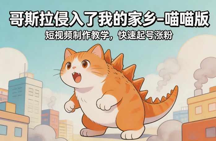 哥斯拉侵入了我的家乡–喵喵版短视频制作教学，快速起号涨粉-赚百科