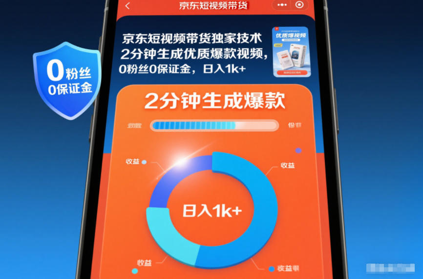 京东短视频带货独家技术,2分钟生成一条优质爆款视频,0粉丝0保证金,日入1k+【揭秘】-赚百科