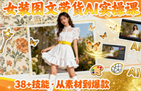 女装图文带货的AI实操课，覆盖38个实用技能，快速提升素材制作效率-赚百科