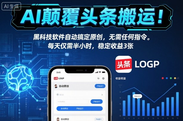 AI颠覆头条搬运！黑科技软件自动搞定原创，无需任何指令。每天仅需半小时，稳定收益3张【揭秘】-赚百科