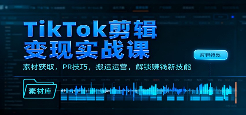 TikTok剪辑变现实战课:素材获取,PR技巧,搬运运营,解锁赚钱新技能-赚百科
