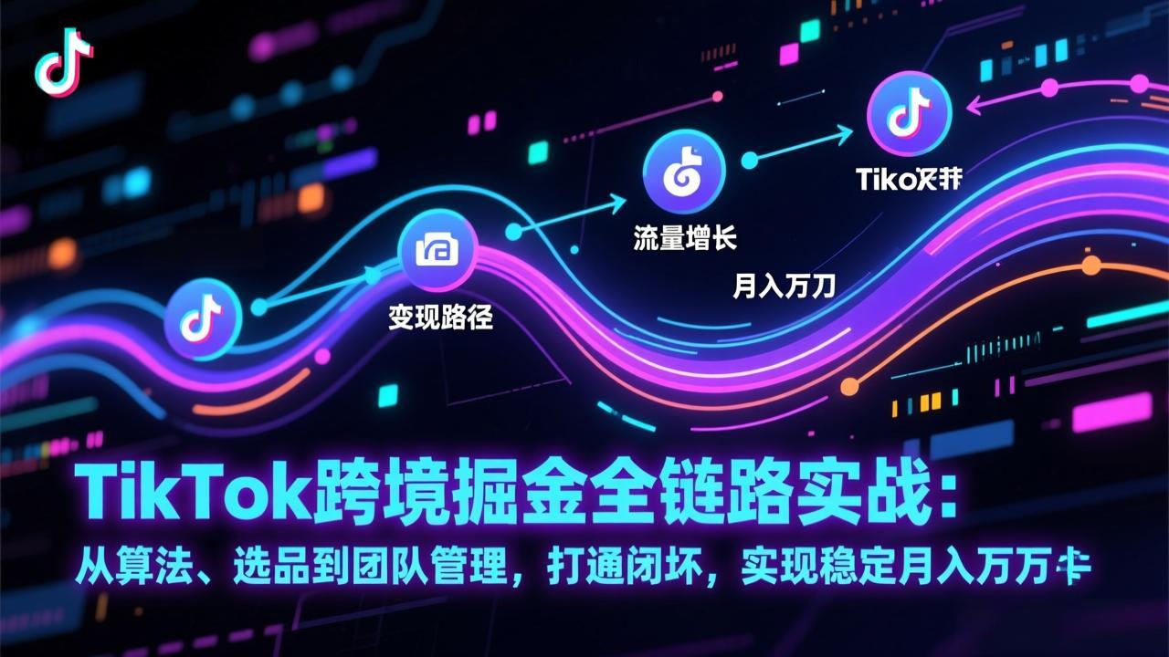 TikTok跨境掘金全链路实战：从算法、选品到团队管理，打通闭环，实现稳定月入万刀-赚百科