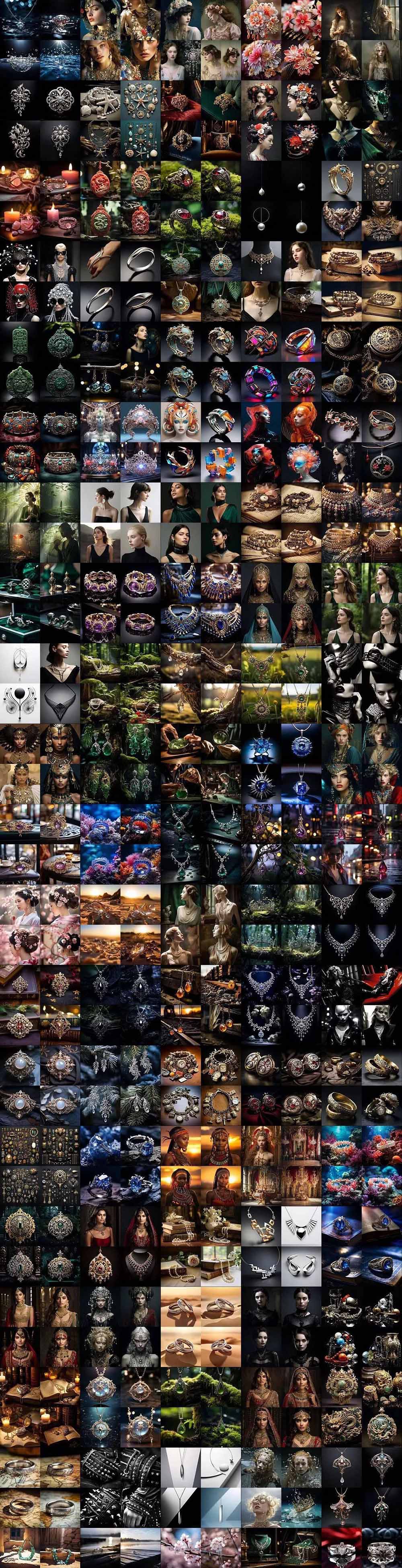 460+专业Midjourney珠宝摄影AI提示词+成效果图，戒指/项链/耳环/手链/宝石/及奢侈配饰等全品类