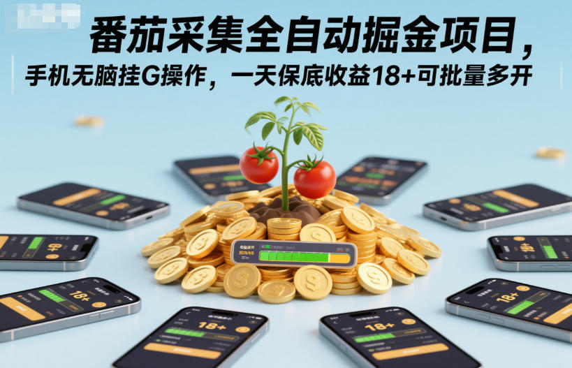 番茄采集全自动掘金项目，手机无脑挂G操作，一天保底收益18+可批量多开【揭秘】-赚百科