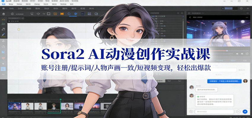 Sora2 AI动漫创作实战课：账号注册/提示词/人物声画一致/短视频变现，轻松出爆款-赚百科