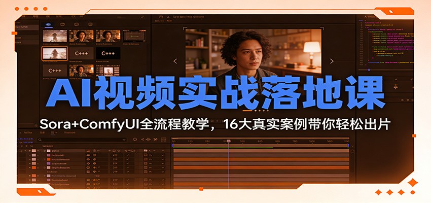 AI视频实战落地课：Sora+ComfyUI全流程教学，16大真实案例带你轻松出片-赚百科