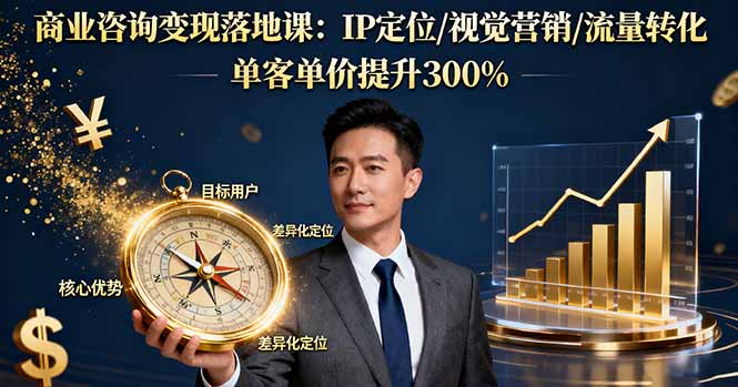 商业咨询变现落地课：IP定位/视觉营销/流量转化，单客单价提升300%-赚百科