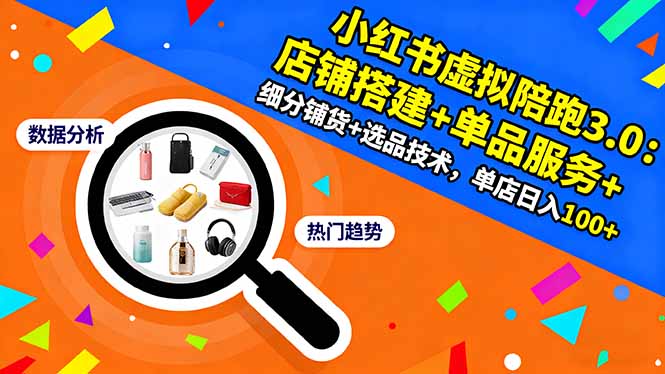 小红书虚拟陪跑3.0：店铺搭建+单品服务+细分铺货+选品技术，单店日入100+-赚百科