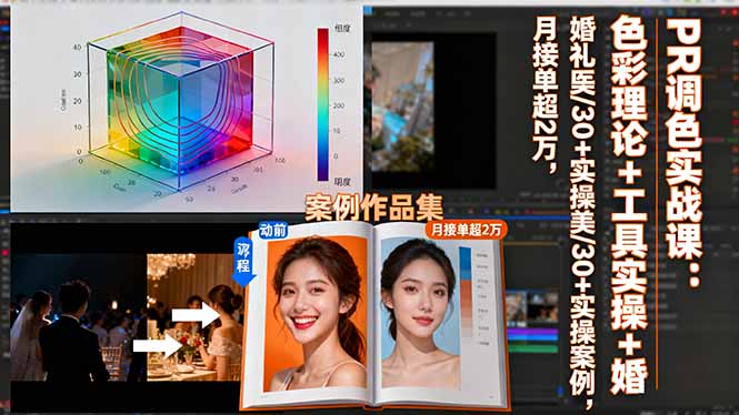 PR调色实战课：色彩理论+工具实操+婚礼医美/30+实操案例，月接单超2万-赚百科