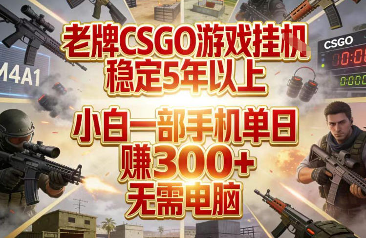 老牌CSGO游戏挂G，稳定5年以上，小白一部手机单日賺3张+，无需电脑【揭秘】-赚百科