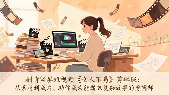 剧情竖屏短视频《女人不易》剪辑课：从素材到成片、助你成为能驾驭复杂故事的剪辑师-赚百科