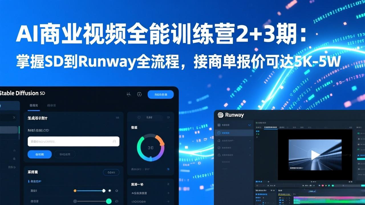 AI商业视频全能训练营2+3期：掌握SD到Runway全流程，接商单报价可达5K-5W-赚百科