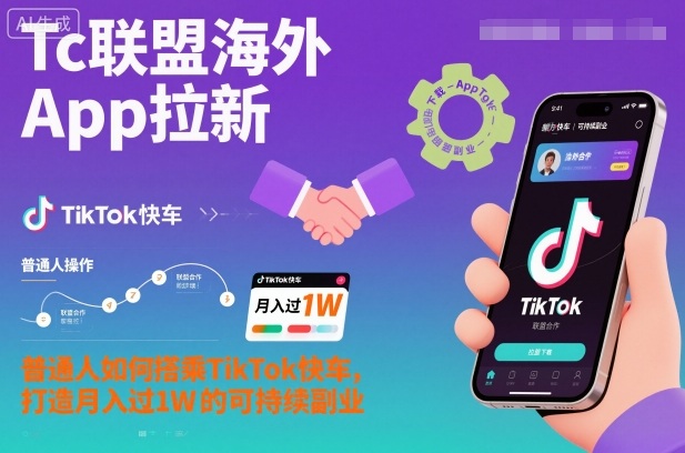 Tc联盟海外App拉新：普通人如何搭乘TikTok快车，打造月入过1W的可持续副业-赚百科