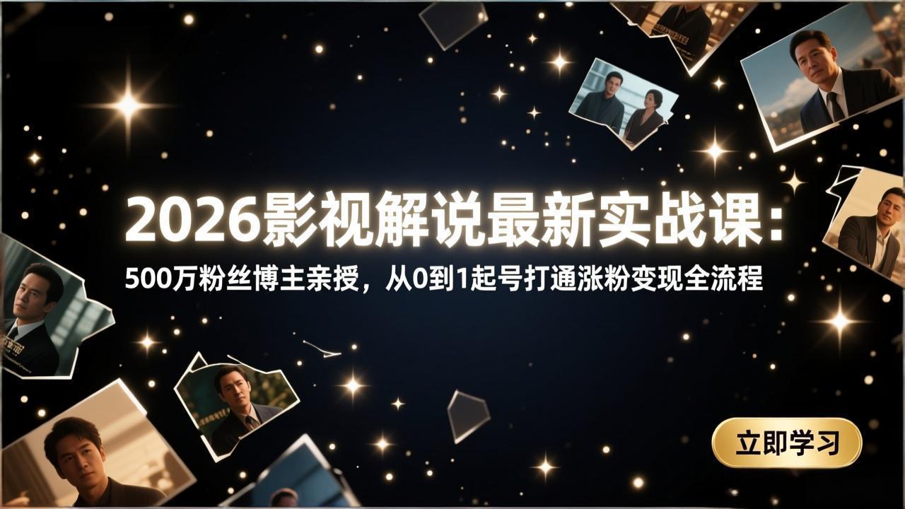 2026影视解说最新实战课：500万粉丝博主亲授，从0到1起号打通涨粉变现全流程-赚百科