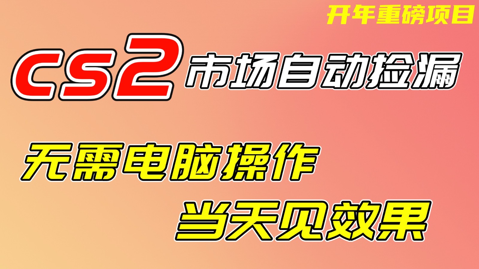CS2市场挂机项，无需电脑操作，无需进入游戏，当天见效果，支持任何形式验证-赚百科