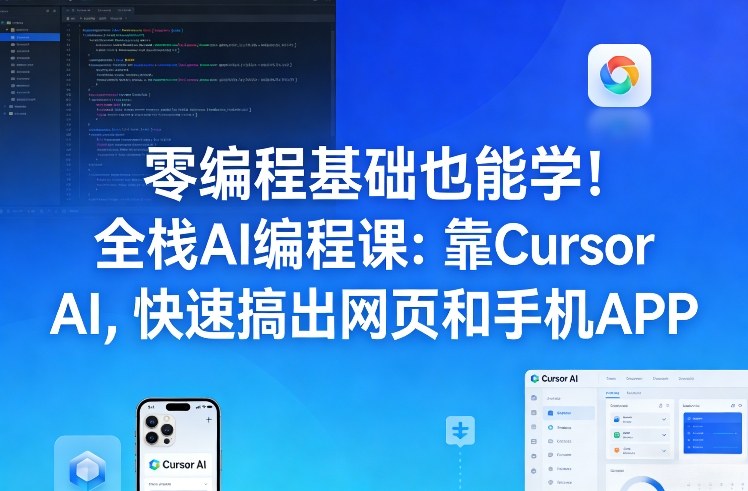零编程基础也能学!全栈AI编程课:靠Cursor AI,快速搞出网页和手机APP 零编程基础也能学!全栈AI编程课:靠Cursor AI,快速搞出网页和手机APP