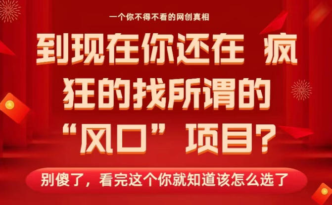 马上26年了，你还在找所谓的风口项目？别傻了，看完这个你全都懂了！【揭秘】-赚百科