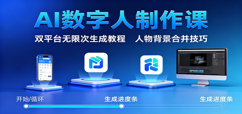 AI数字人制作课：双平台无限次生成教程，人物背景合并技巧-赚百科