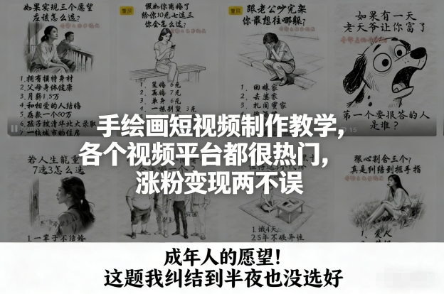 手绘画短视频制作教学，各个视频平台都很热门，涨粉变现两不误-赚百科
