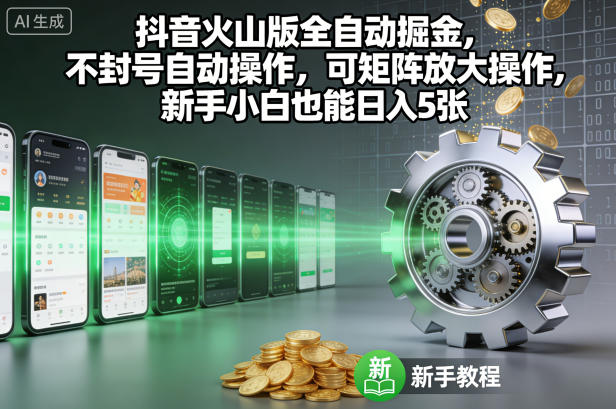 抖音火山版全自动掘金，不封号自动操作，可矩阵放大操作，新手小白也能日入5张【揭秘】-赚百科