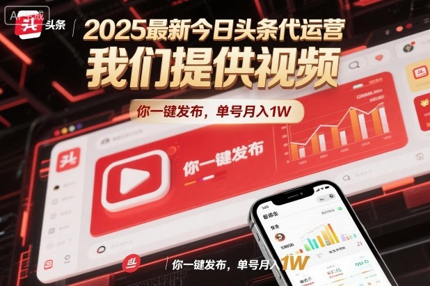 2025最新今日头条代运营，我们提供视频，你一键发布，单号月入1W【揭秘】-赚百科