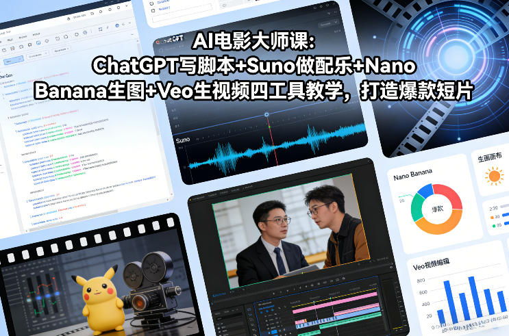 AI电影大师课：ChatGPT写脚本+Suno做配乐+Nano Banana生图+Veo生视频，打造爆款短片-赚百科
