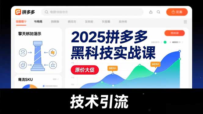 2025拼多多黑科技实战课，擎天柱玩法、爆流SKU、原价大促，技术引流，单店日销轻松破千单-赚百科