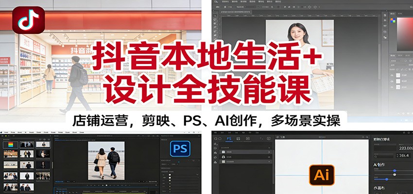 抖音本地生活+设计全技能课:店铺运营,剪映、PS、AI创作,多场景实操-赚百科