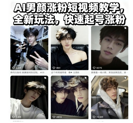 AI男颜涨粉短视频教学，全新玩法，快速起号涨粉-赚百科